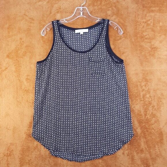 ANN TAYLOR LOFT Womens Top Petite Medium Blue Floral Pullover Pocket Tank Ditzy - Picture 1 of 7